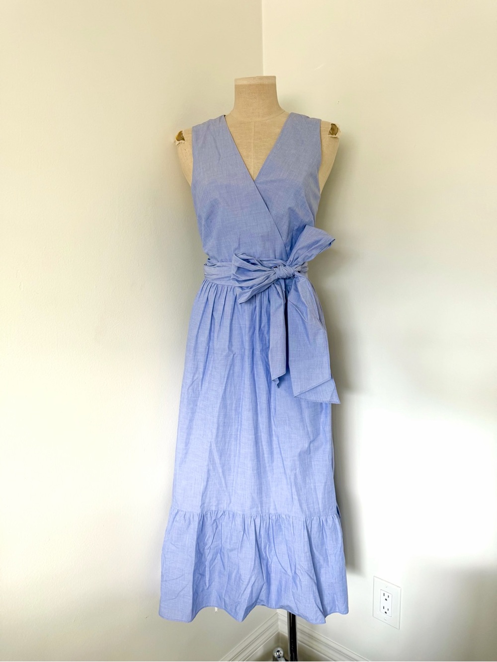 J. Crew Blue Sleeveless Wrap Maxi Dress with Waist Bow